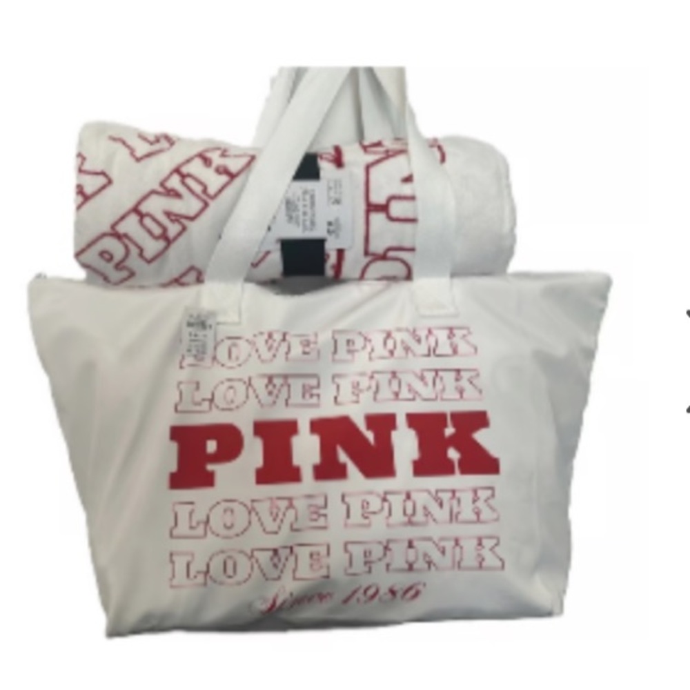 PINK Victoria's Secret Red and White Beach Bag and Towel Set